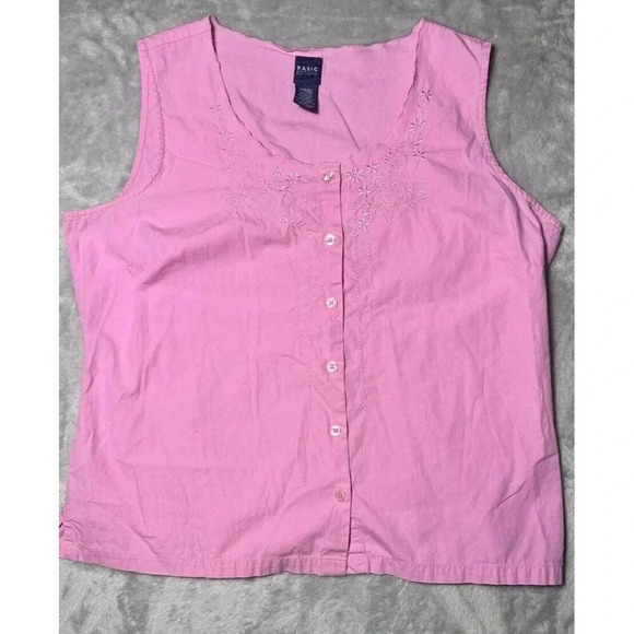Basic Editions Women's Pink Floral Embroidered & Sleeveless Tank Top - Picture 3 of 12